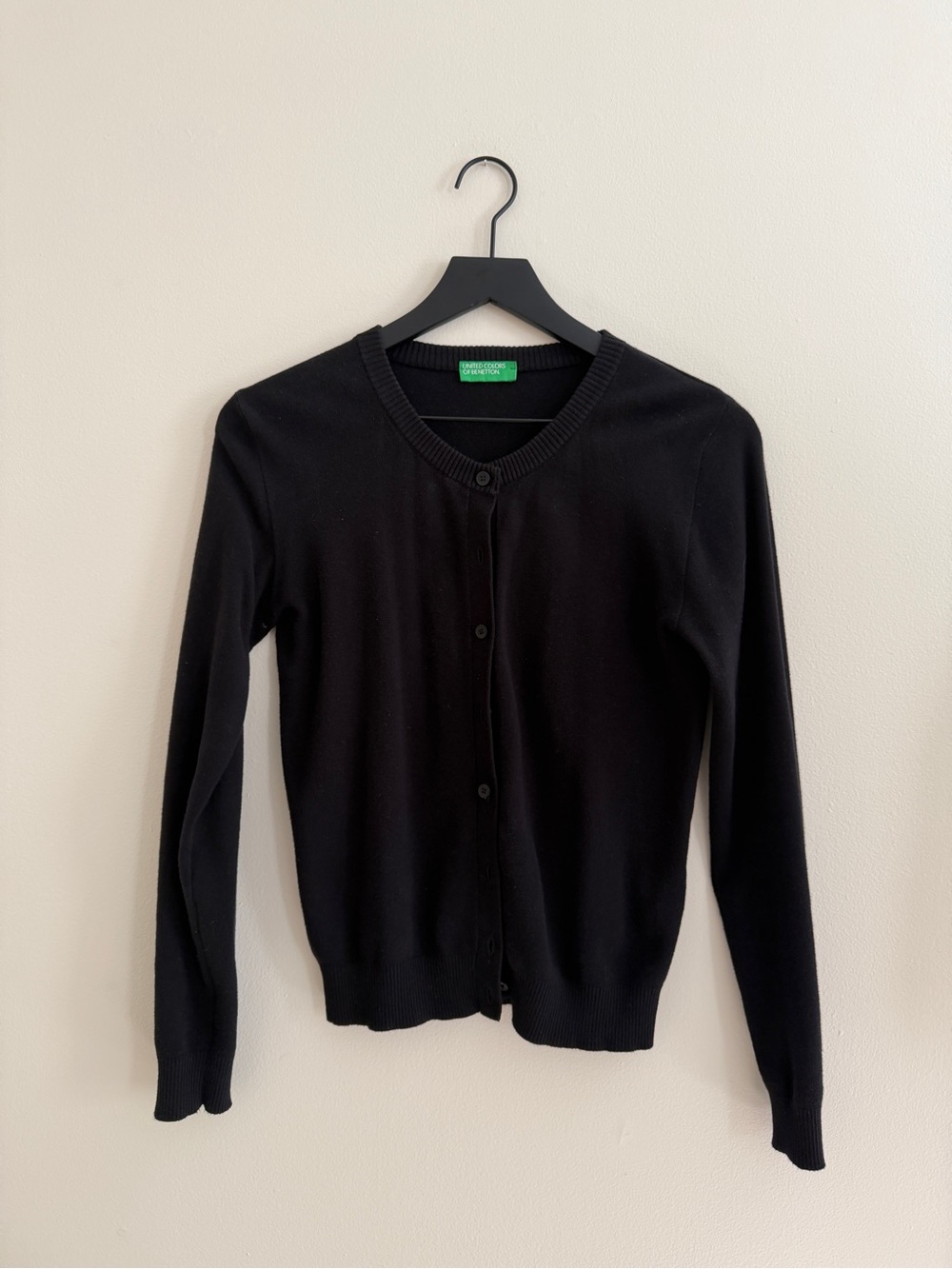United Colors Of Benetton Black Crewneck Button Cardigan